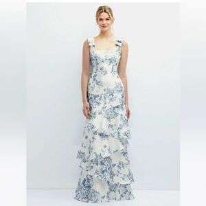 new Dessy Collection FLORAL BOW-SHOULDER SATIN MAXI DRESS